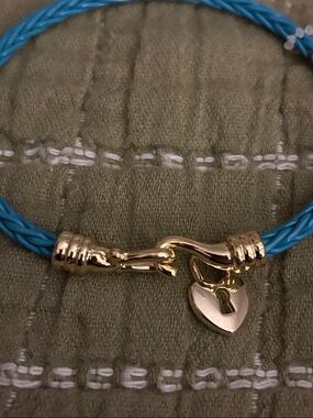 Blue Braided Bracelet with Gold Heart Lock Charm